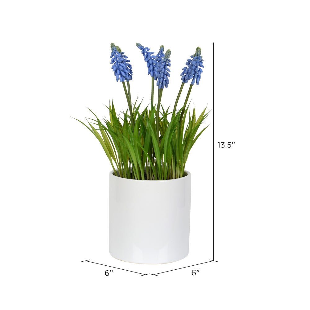 Vickerman 13.5" Artificial Purple Hyacinth Flower in Ceramic Pot.