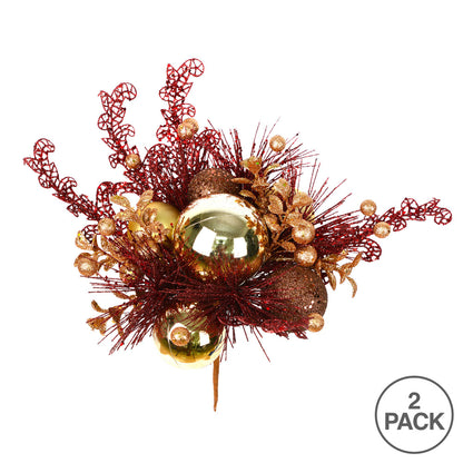 Vickerman 10" Chocolate/Gold Ornament Christmas Pick Pack of 2