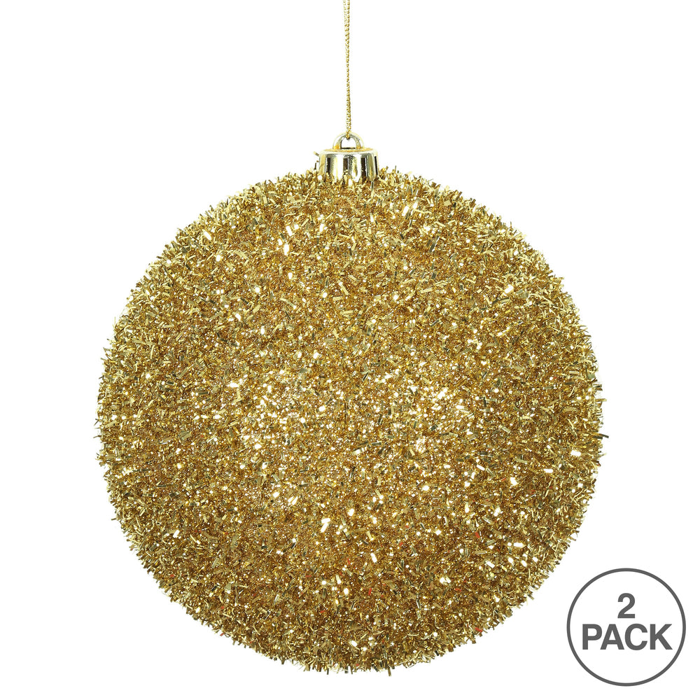 Vickerman 6" Gold Tinsel Ball Ornament 2 per Bag