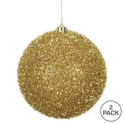 Vickerman 6" Gold Tinsel Ball Ornament 2 per Bag