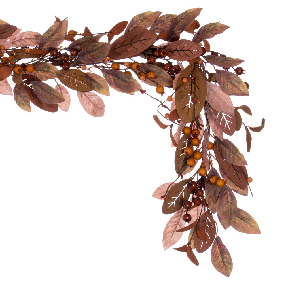 Vickerman 5' Green Brown Artificial Leaf Garland.