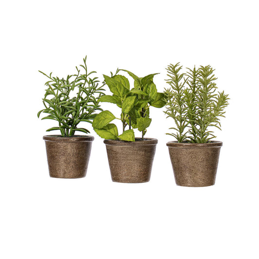 Vickerman 7" Artificial Green Potted Plant Assortment Set of 3