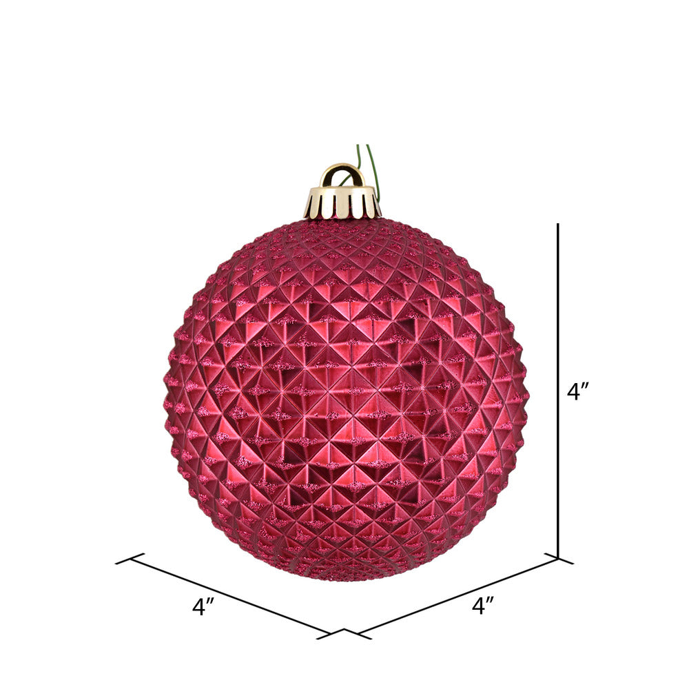 Vickerman 4" Berry Red Durian Glitter Ball Ornament 6 per Bag