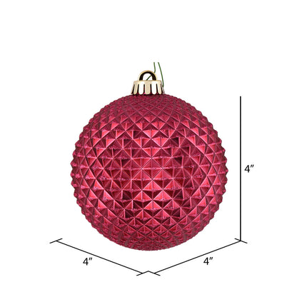 Vickerman 4" Berry Red Durian Glitter Ball Ornament 6 per Bag