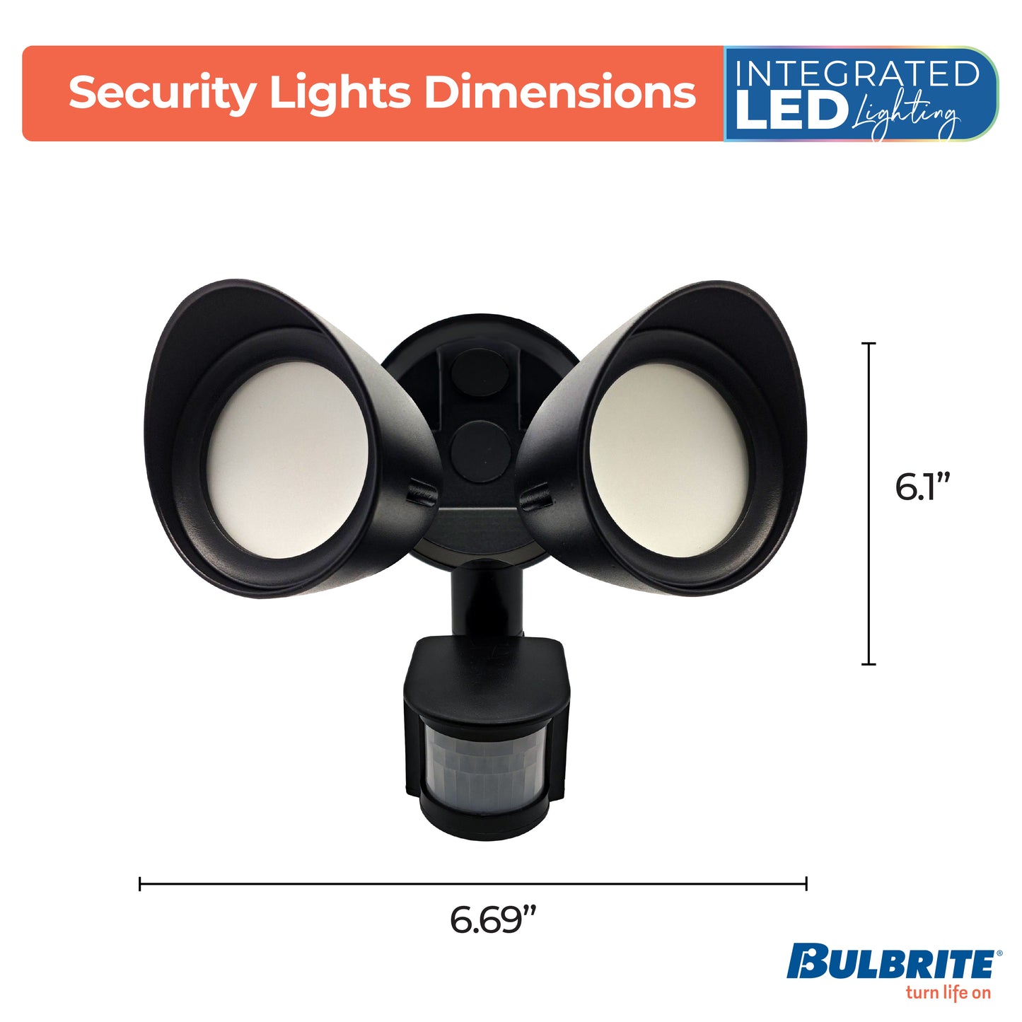 Bulbrite 773703 Motion Sensor / Dusk-To-Dawn Wired Outdoor 2-Head LED Security Flood Light, Black