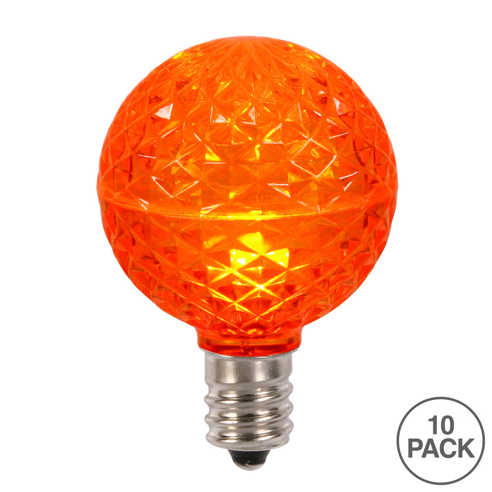 Vickerman G50 LED Orange Faceted Replacement Bulb E17/C9 Nickel Base 10 Bulbs per Pack.