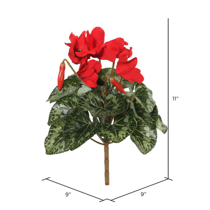 Vickerman 11" Artificial Polyester Red Cyclamen Bush