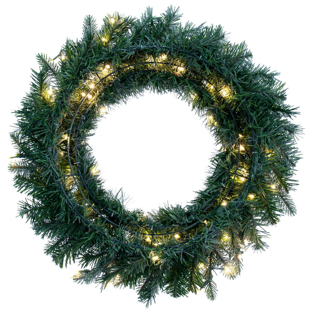 Vickerman 24" Frosted Douglas Fir Artificial Pre-Lit Wreath Warm White 3mm LED Wide Angle Lights.