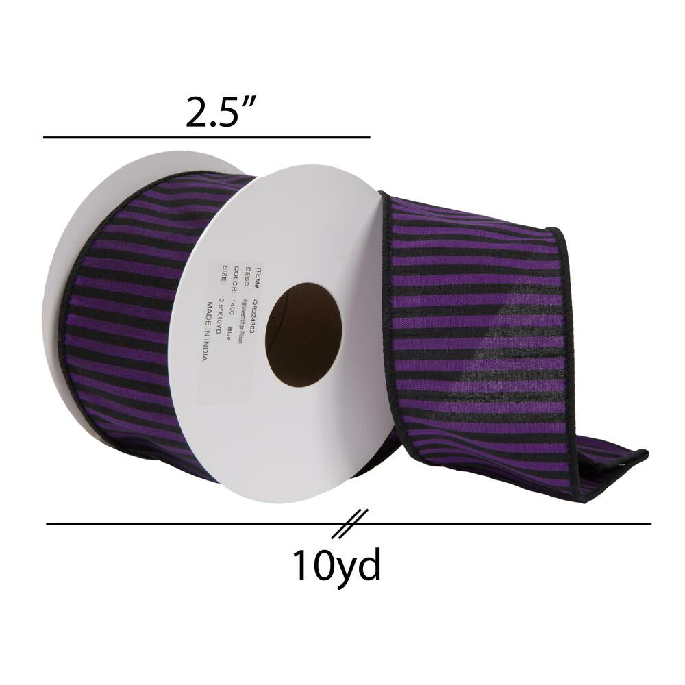 Vickerman 2.5" x 10 Yards Purple Halloween Stripe Ribbon