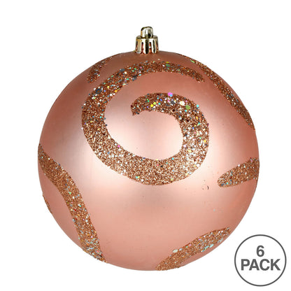 Vickerman 4" Rose Gold Matte Sequin Swirl Ornament 6 per Bag