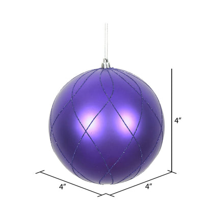 Vickerman 4" Purple Matte and Glitter Swirl Ball Ornament 4 per Box