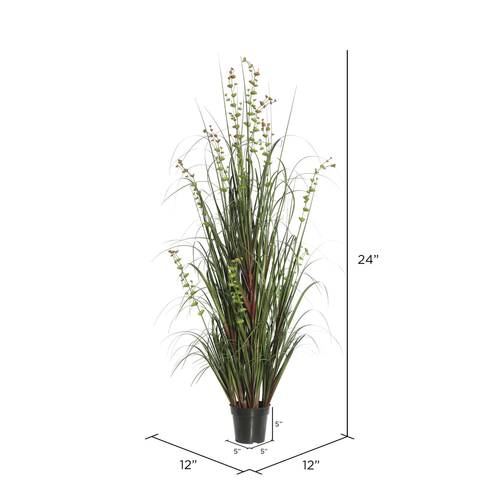 Vickerman 24" Artificial Potted Green Grass and Eucalyptus.