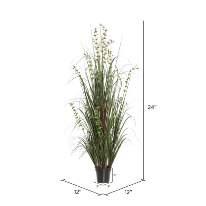 Vickerman 24" Artificial Potted Green Grass and Eucalyptus.