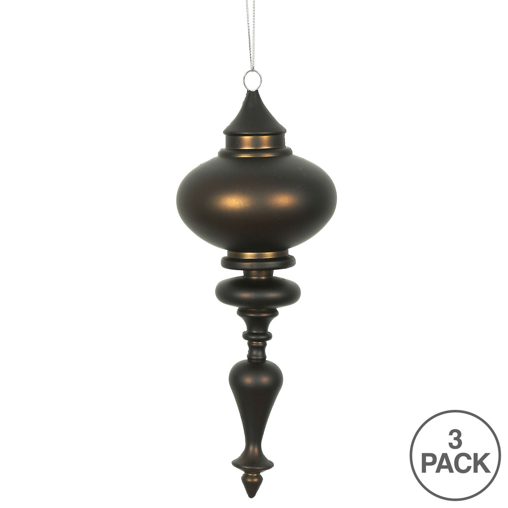 Vickerman 8" Chocolate Matte Finial Ornament Pack of 3