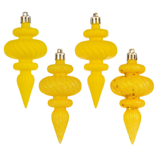 Vickerman 4" Yellow 4-Finish Finial Ornament 8 per Box