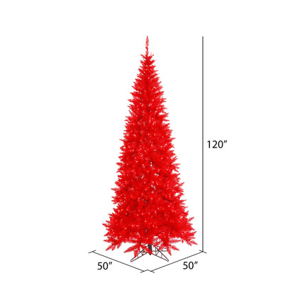 Vickerman 10' Red Fir Slim Artificial Christmas Tree Red Dura-lit LED Lights