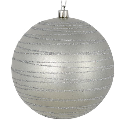 Vickerman 4.75" Silver Candy Finish Ball Ornament with Glitter Lines 4 per Bag