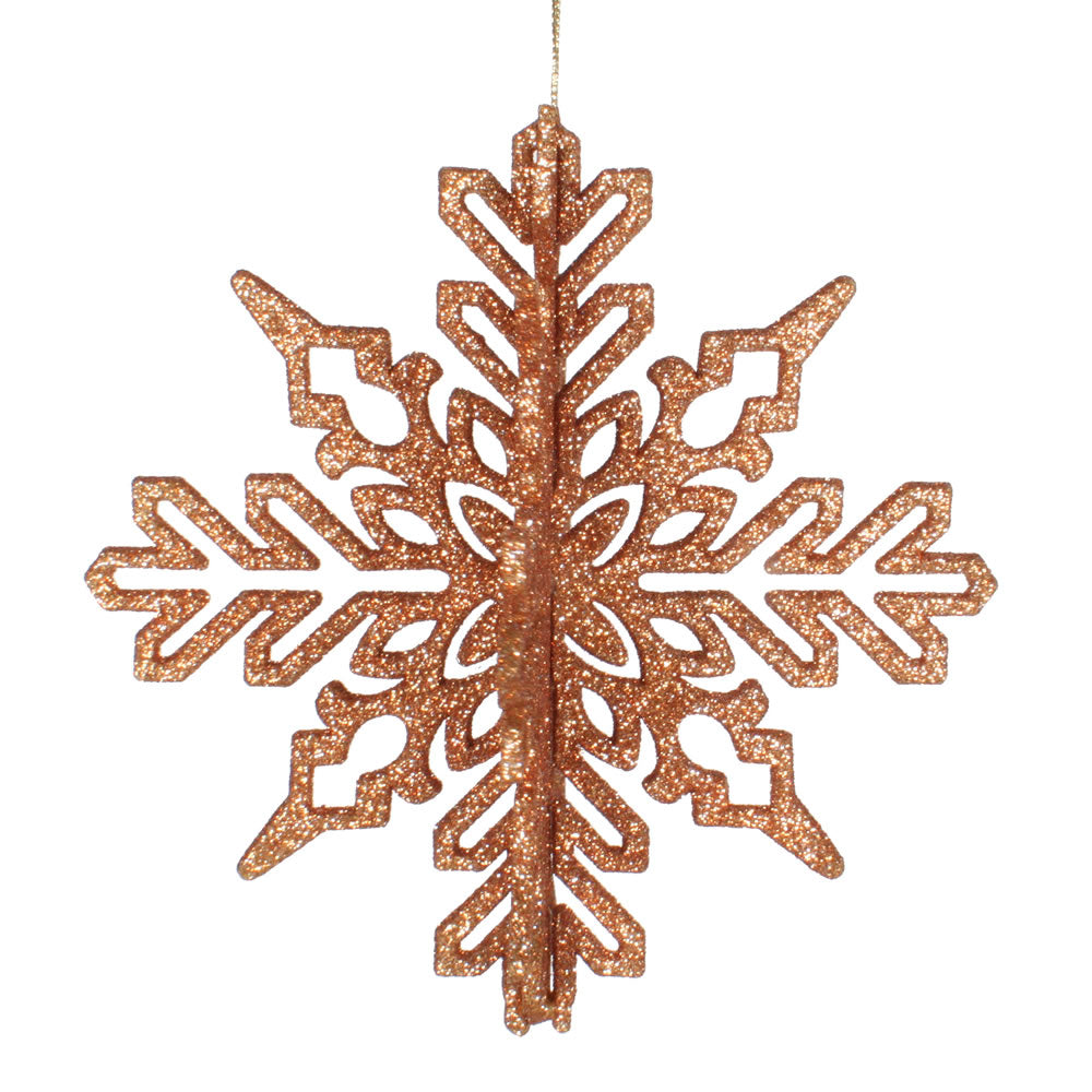 Vickerman 6" Rose Gold 3D Glitter Snowflake Christmas Ornament Set of 3