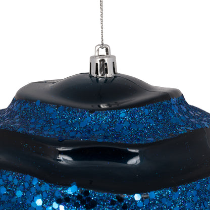 Vickerman 6" Midnight Blue Stripe Candy Finish Wave Ball Christmas Ornament with Glitter Accents