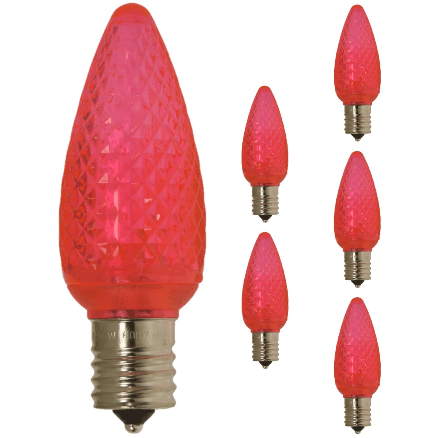 Damar- C9 LED Replacement Christmas Light Bulbs Faceted Transparent Pink 0.96W E17 Intermediate Base Dimmable 100-130V Pack of 6- Commercial Grade Shatterproof String Colored Light for Patio Holiday