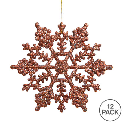 Vickerman 8" Mocha Glitter Snowflake Christmas Ornaments 12 per Pvc Box