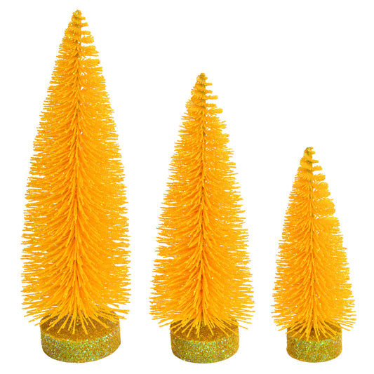 Vickerman 7"-9"-11" Yellow Glitter Oval Pine Artificial Christmas Tree Set of 3