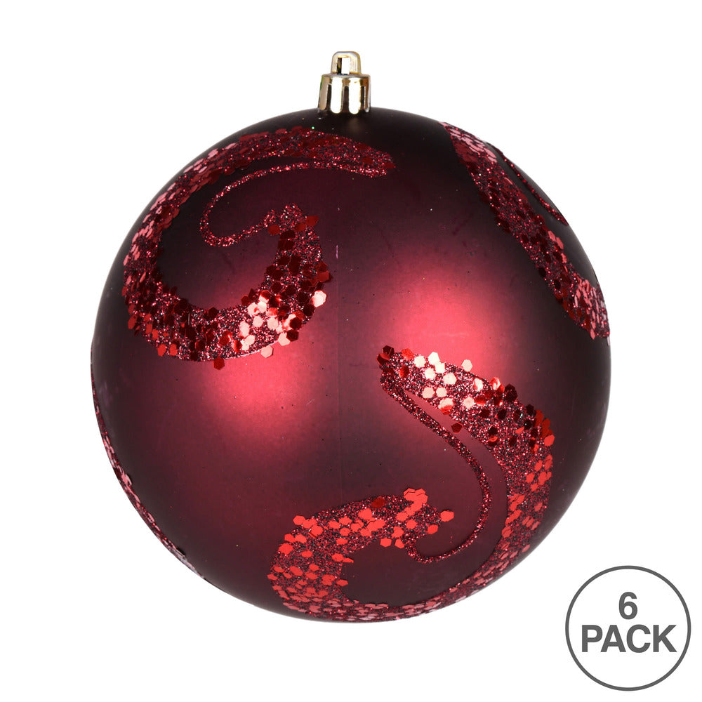 Vickerman 4" Wine Matte Sequin Swirl Ornament 6 per Bag