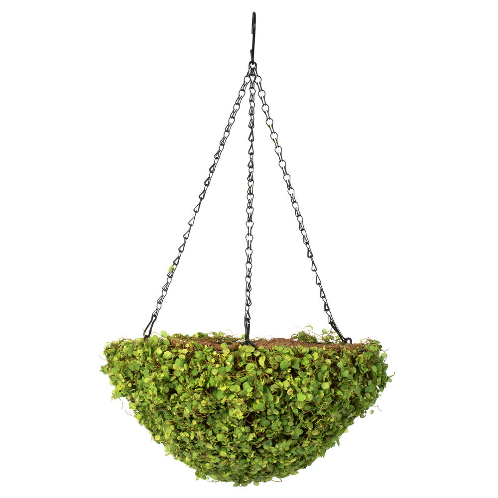 Vickerman 12'' Artificial Green Mini Leaves Hanging Basket.