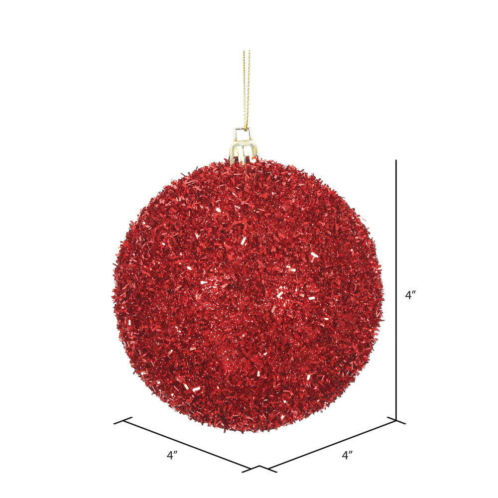 Vickerman 4" Red Tinsel Ball Ornament 4 per Bag