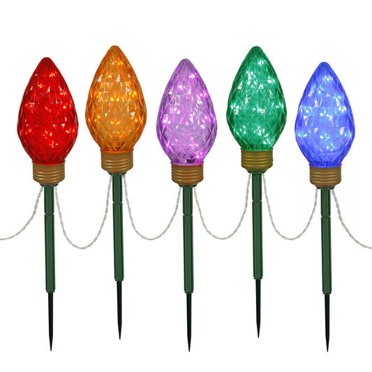 Vickerman 100 Multi-Colored C9 Faceted Bulb Lawn Stake Set 24" spacing.