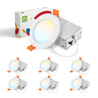 ASD Lighting LED Round Recessed Mini Panel Gimbal Airtight 4" 12W 120V Dimmable CCT Selectable 2700/3000/3500/4000/5000K White UL 6pack