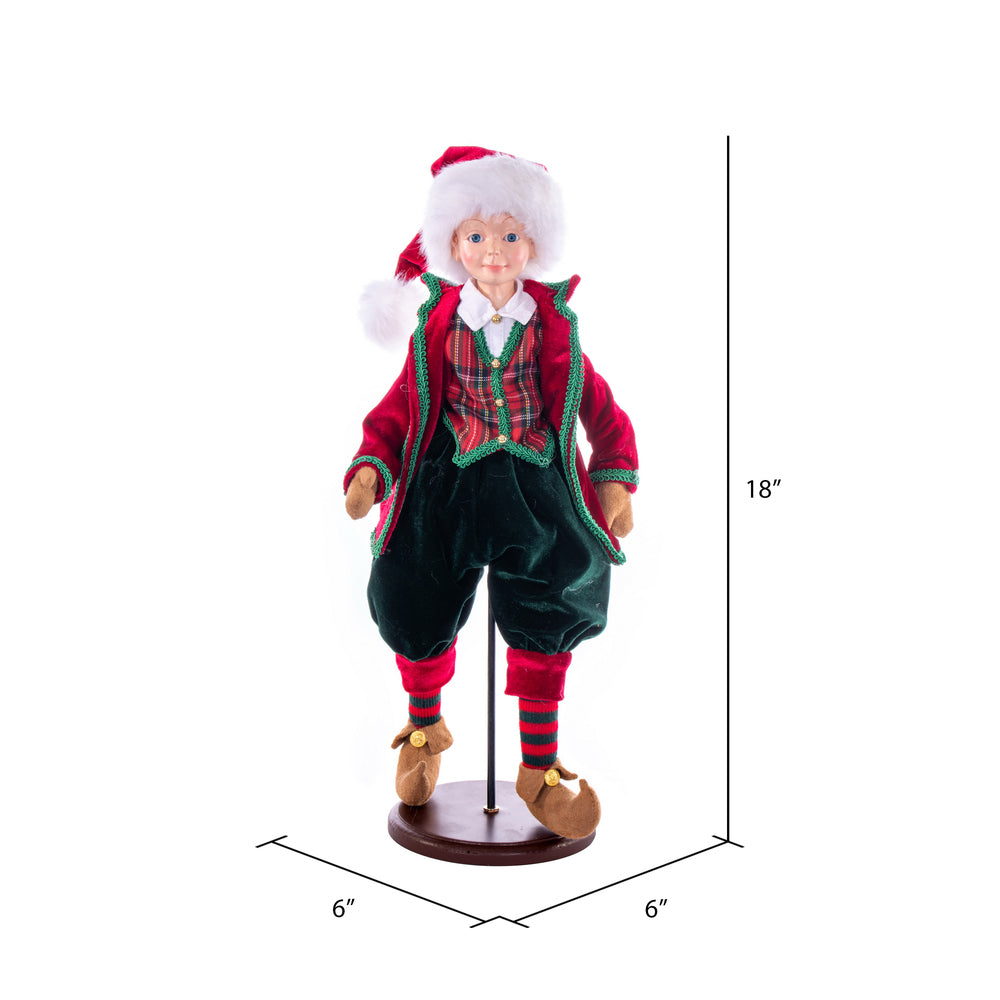 Vickerman 18" Red Plaid Fairy Boy with Stand.