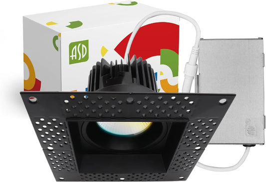 ASD Lighting LED Trimless Downlight Square 4inch 15W 120V Triac 2700/3000/3500/4000/5000K Black ETL Energy Star