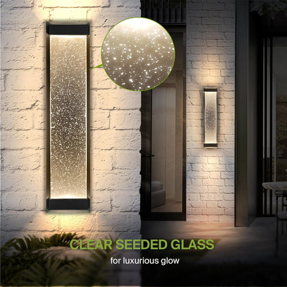 ASD Lighting LED Outdoor Wall Sconce 24 22W 120-277V CCT Selectable 3000/4000/5000K Dimmable Clear Seeded Glass, Black ETL