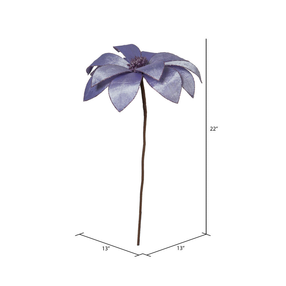 Vickerman 22" Lavender Velvet Sheen Glitter Trim Poinsettia Stem 4 per bag.