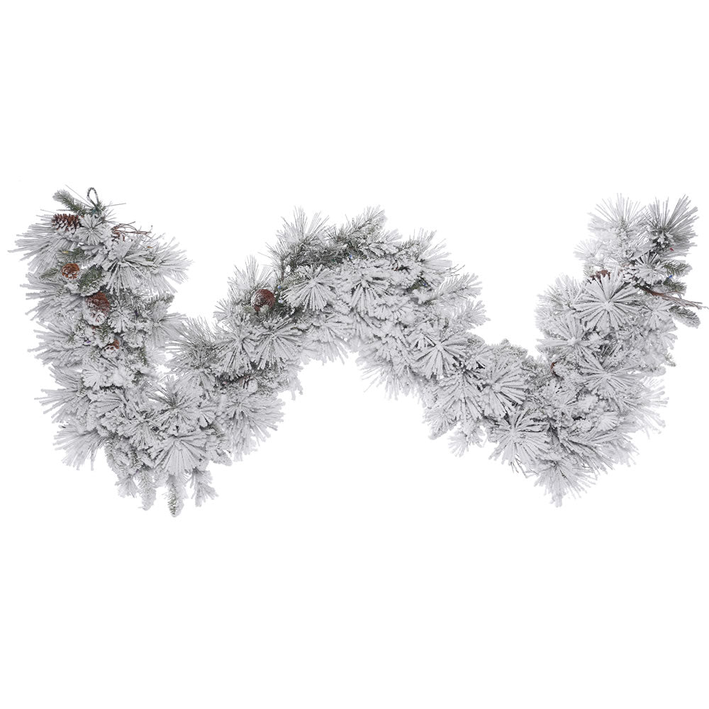 Vickerman 9' Flocked Alberta Artificial Christmas Garland Unlit