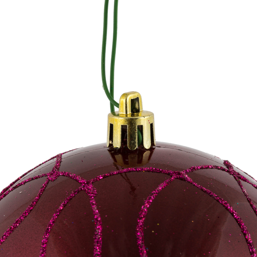 Vickerman 4" Berry Red Candy Finish Ornament with Circle Glitter Pattern 4 per Bag