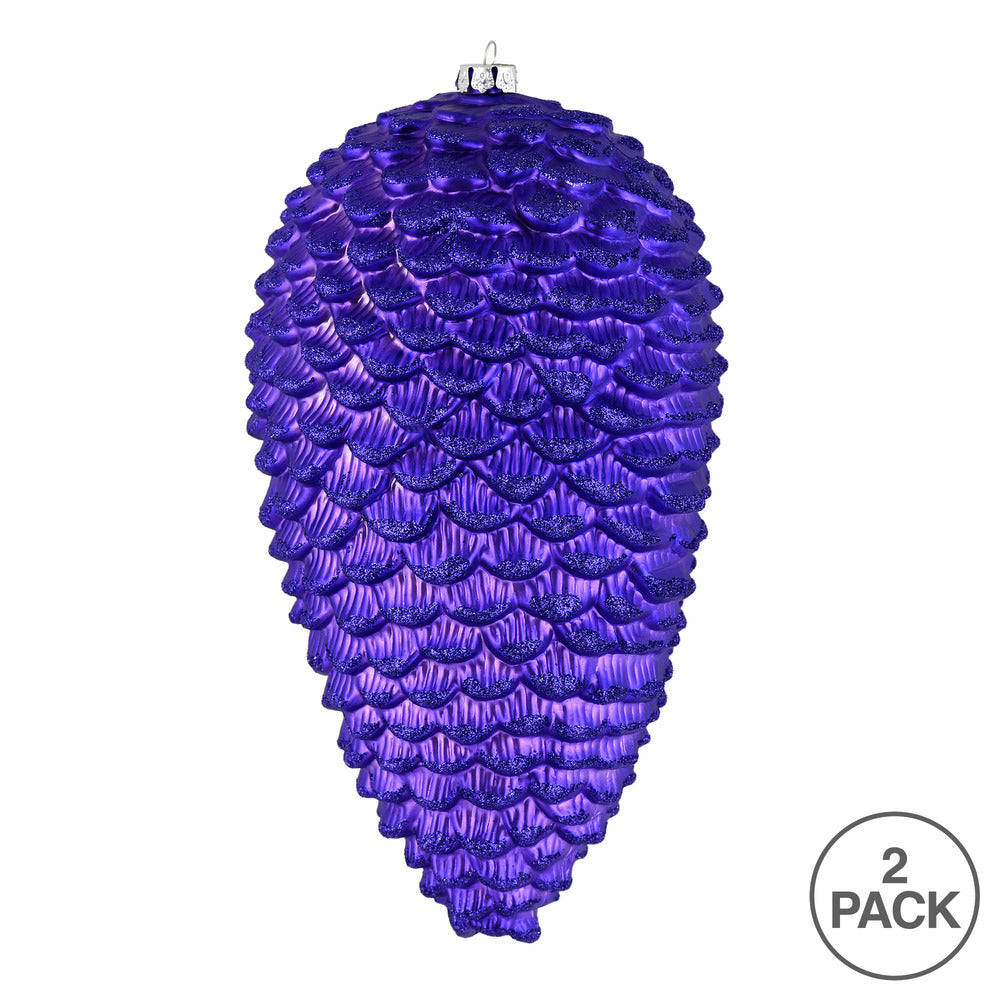 Vickerman 10" Purple Matte Glitter Pinecone Christmas Ornament Pack of 2