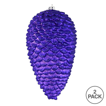 Vickerman 10" Purple Matte Glitter Pinecone Christmas Ornament Pack of 2