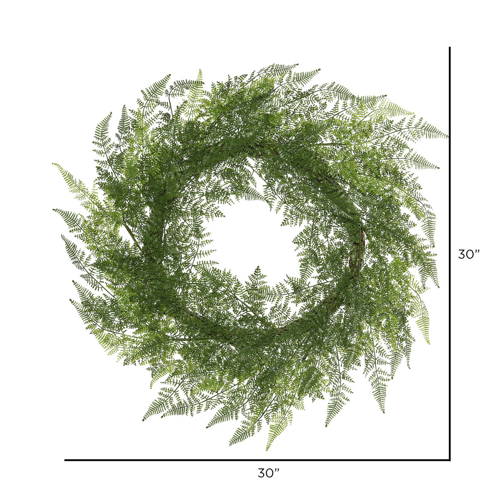 Vickerman 30" Artificial Green Lace Fern Wreath.
