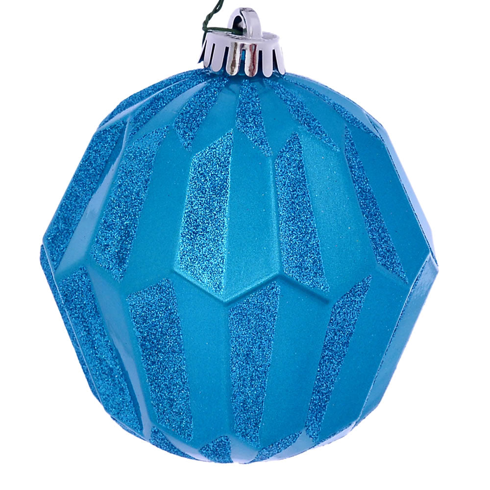 Vickerman 5" Turquoise Glitter Faceted Ball Ornament 3 per Bag