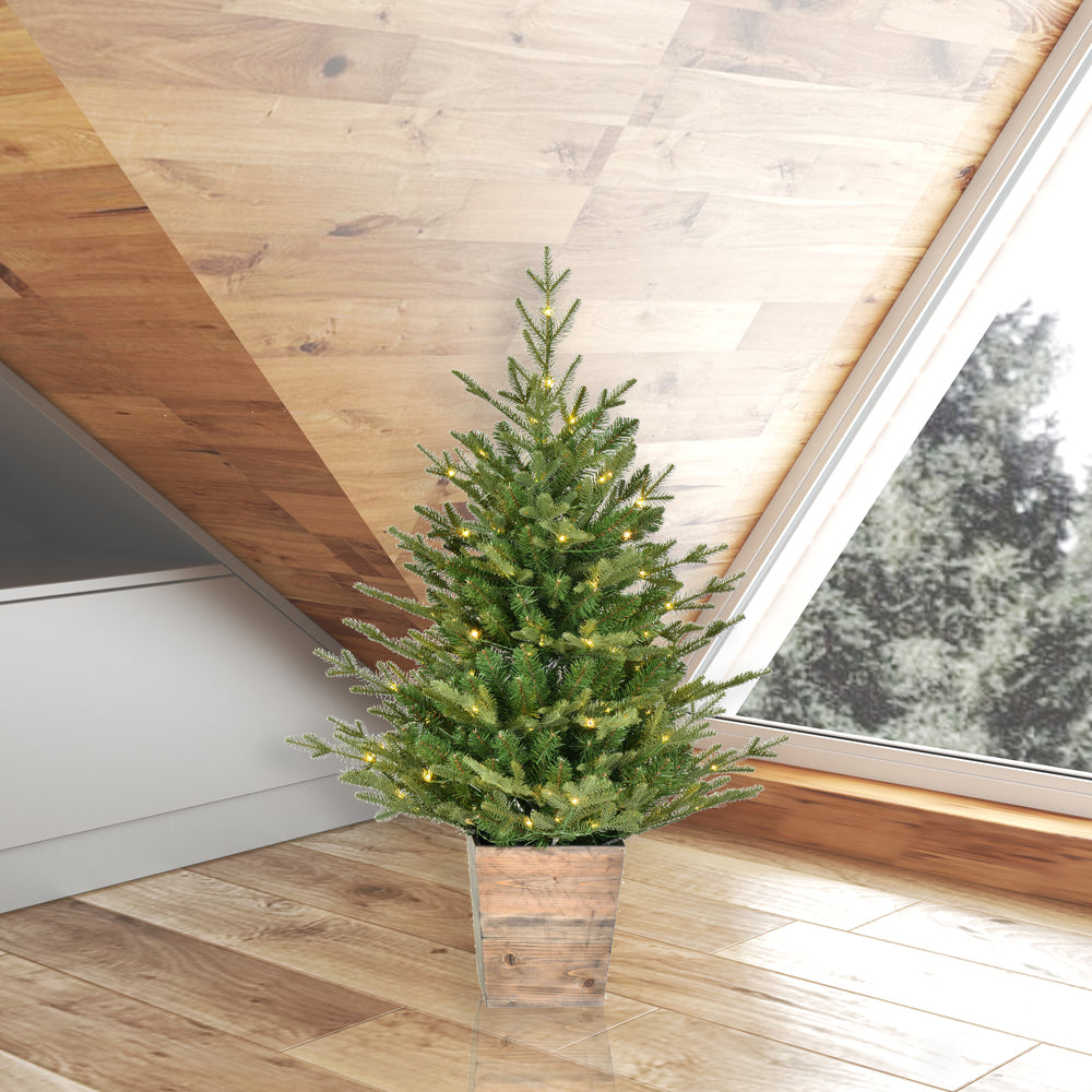 Vickerman 3' x 30" Gibson Slim Potted Pine Artificial Christmas Tree Warm White Dura-lit LED Lights