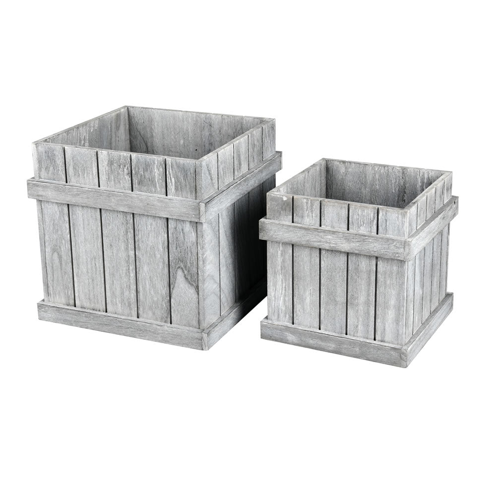 Vickerman 10" Wooden Panel Box Set/2. This set includes 2 boxes that measure 10.3"L x 10.3"W x 9.9"H and 7.9"L x 7.9"W x 7.9"H.