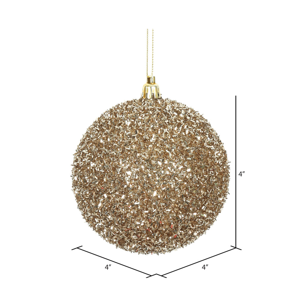 Vickerman 4" Champagne Tinsel Ball Ornament 4 per Bag