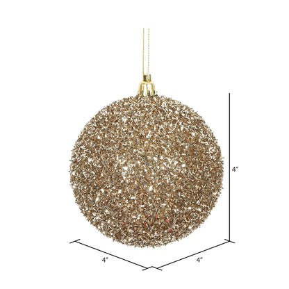 Vickerman 4" Champagne Tinsel Ball Ornament 4 per Bag