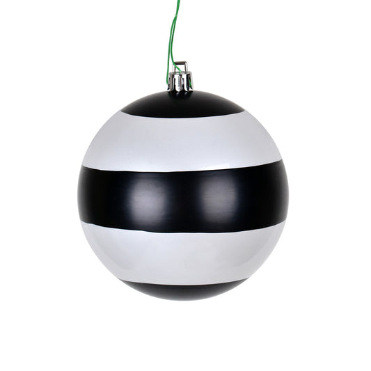 Vickerman 4" Black-White Striped Pearl Ball Christmas Ornament 6 per Bag