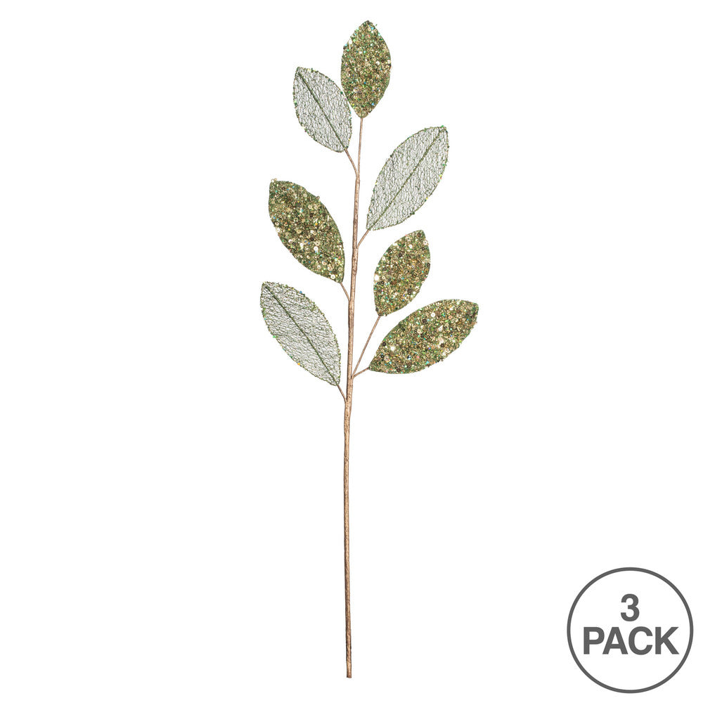 Vickerman 20" Green Mesh Apple Leaf Artificial Christmas Spray. Includes 3 sprays per pack.