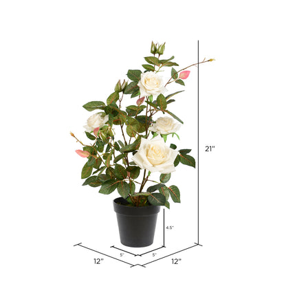 Vickerman 21" Artificial White Rose Plant in Pot.