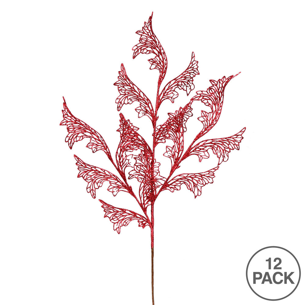 Vickerman 27" Burgundy Glitter Coral Bells Leaf Lace Artificial Christmas Spray. Includes 12 sprays per pack.