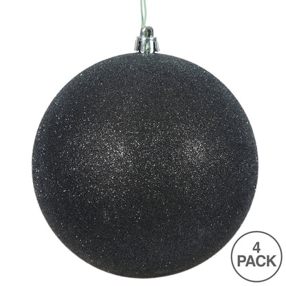 Vickerman 4.75" Black Glitter Ball Ornament 4 per Bag